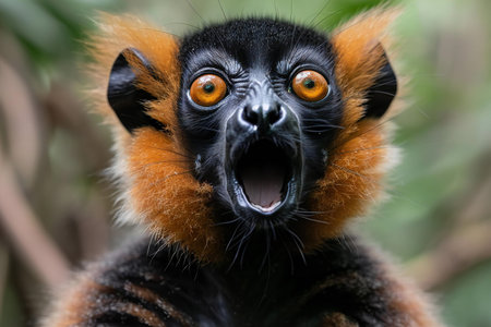 Portrait of a red ruffed lemur (Eulemur rubra)の素材