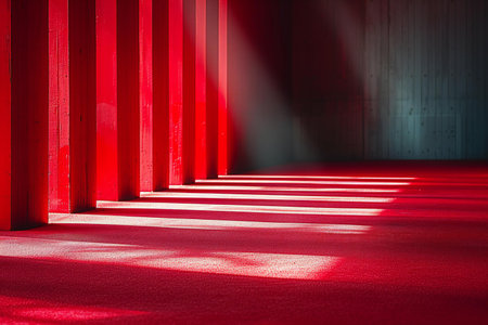 Red carpet in the hall with rays of light. 3d renderingの素材