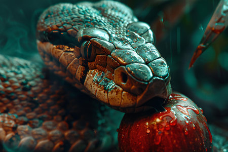 Close-up of the head of a poisonous snake on an acornの素材