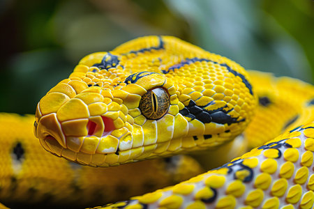 Close up of a yellow boa constrictor, Thailand.の素材