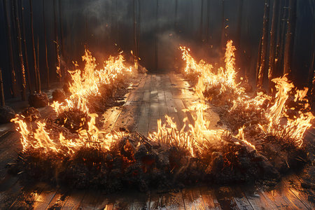 Fire in the wood floor. Fire in the wood floor. Fire in the wood floor.の素材