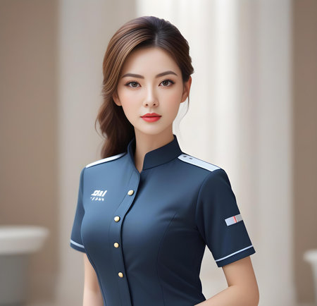 Radiant woman in elegant spa uniform, high quality portrait, isolated on a backgroundの素材