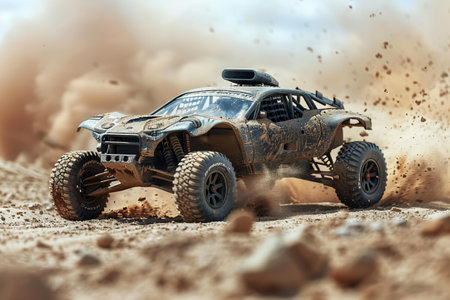 Illustration of off-road car in action, isolated on white backgroundの素材