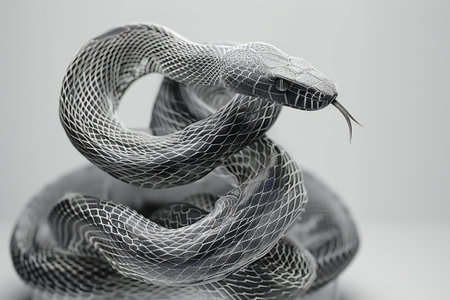 A black and white image of a snake, high quality, high resolutionの素材