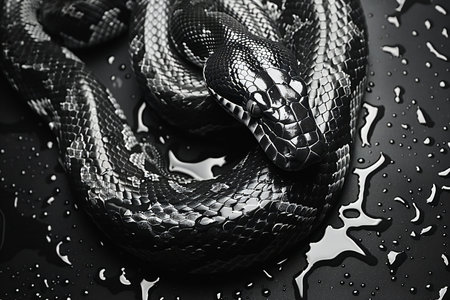Digital artwork of snake skin pattern image of a black and white printの素材