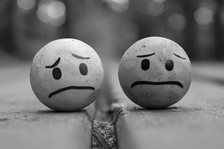 Two sad smiley icons, one on his side and the other one on his sideの素材