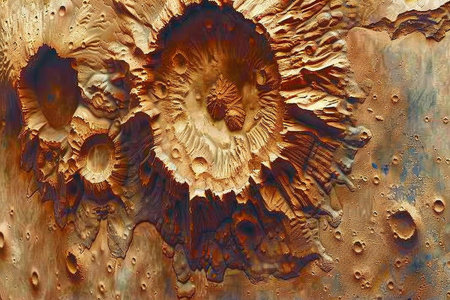 An aerial view of mars has revealed a large amount of crater shaped depositsの素材