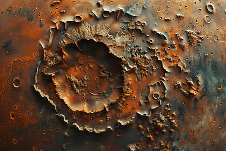 An aerial view of mars has revealed a large amount of crater shaped depositsの素材