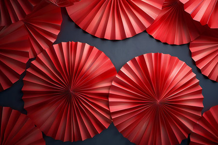 An image of red paper fans, high quality, high resolutionの素材