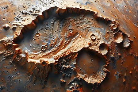 Digital artwork of  aerial view of mars has revealed a large amount of crater shaped depositsの素材