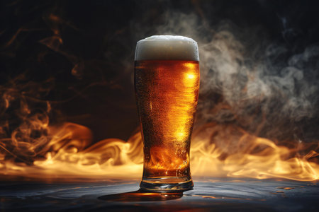 A lone beer is shown in front of a black backgroundの素材