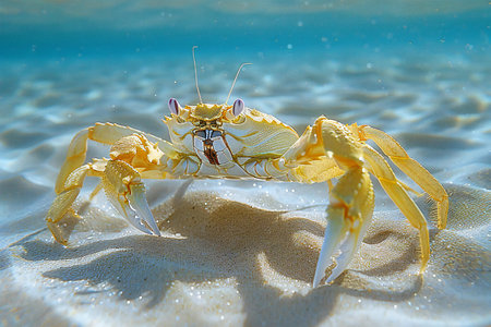 Yellow crab underwater on the sandy bottom, high quality, high resolutionの素材