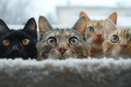 Dogs and cats staring at a white background, high quality, high resolutionの素材