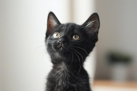 Depicting a  african black cat with ears on a white backgroundの素材