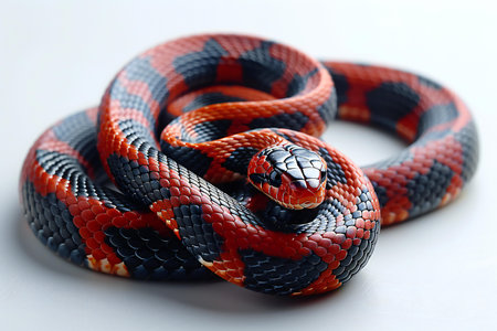 Featuring a red and black snake isolated on white, high quality, high resolutionの素材