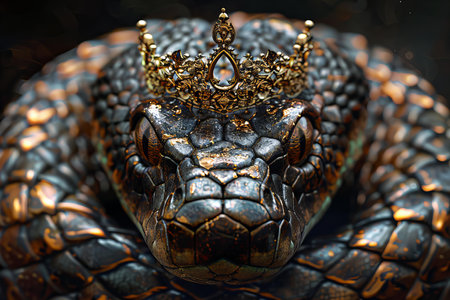 Illustration of  serpent with a crown on a black background, high quality, high resolutionの素材