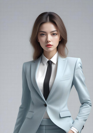 Angelic woman wearing sexy business suit, high quality portrait, isolated on a backgroundの素材