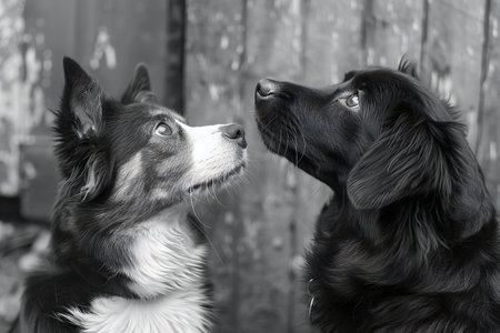 Illustration of two dogs looking up at a cat, high quality, high resolutionの素材