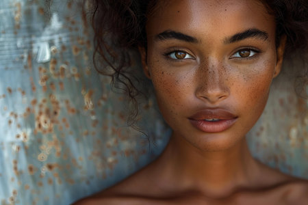 A brownskinned woman standing close to a wall, high quality, high resolutionの素材