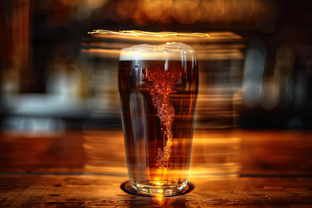 Digital image of  stout glass on a wooden table, high quality, high resolutionの素材