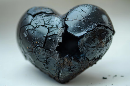 A black broken heart is isolated on a white backgroundの素材