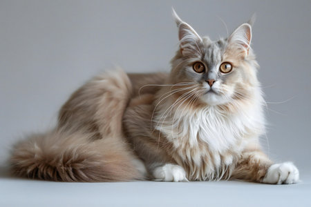 Illustration of  light blue and white longhaired cat, high quality, high resolutionの素材