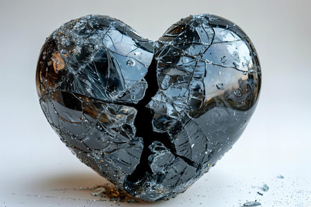 A black broken heart is isolated on a white backgroundの素材
