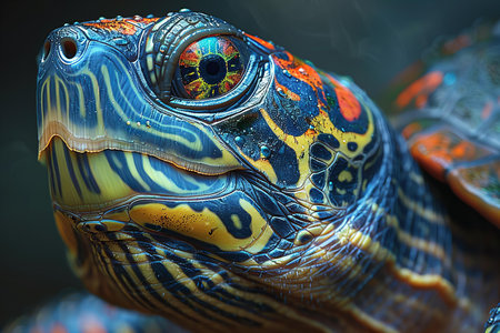 Digital image of neo-impressionism art style , turtle close-up portraitの素材