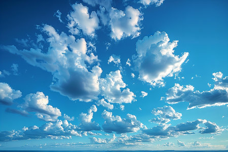 Depicting a  big, blue sky, with a lot of clouds, high quality, high resolutionの素材