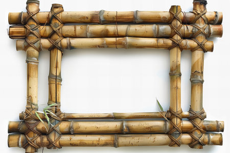 Bamboo frame isolated on white background, detailed photoの素材