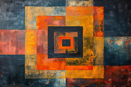 Featuring a  painting about various squares and orange colorsの素材