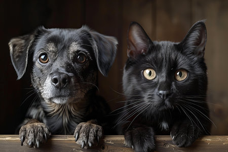 Digital image of black and white photos of a dog and cat, high quality, high resolutionの素材