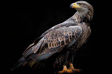 An eagle is standing on a black background, high quality, high resolutionの素材