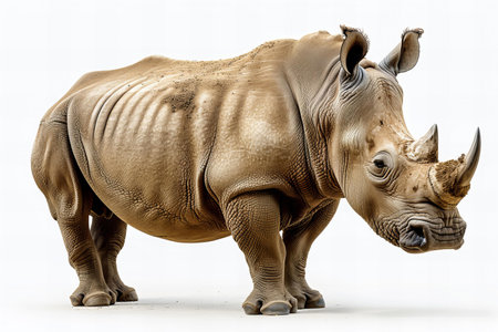 Illustration of white rhino standing in a side view isolated on a white background, detailed photo.の素材