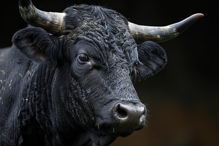 Depicting a imagesphotographybyjaapjoshberman a large black bull against a dark backgroundの素材