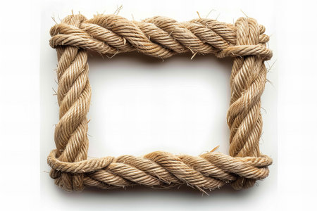 Featuring a create an ultrarealistic rectangular frame made of rope isolated on white backgroundの素材