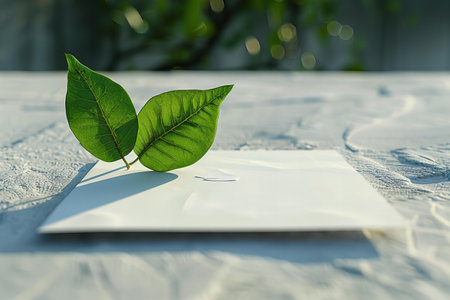 A leaf plant sitting on top of white paper, high quality, high resolutionの素材
