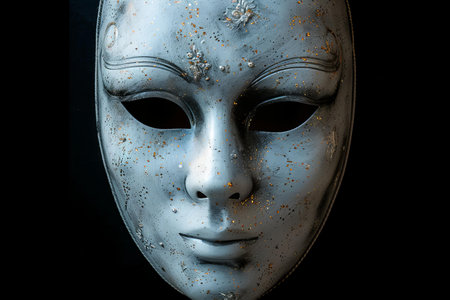 Venetian carnival mask isolated on black background with copy spaceの写真素材