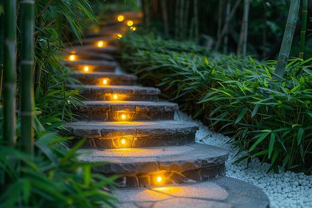 Staircase in the garden at night.の写真素材