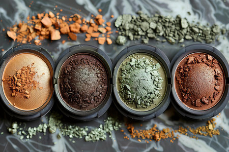 Cosmetic eyeshadow palettele background. Top view.の写真素材