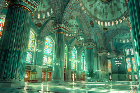 Interior of the Suleymaniye Mosque in Istanbul, Turkeyの写真素材