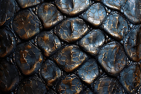 Black crocodile skin texture close up. Abstract background and texture for design.の写真素材