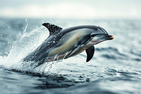 Dolphins jumping out of the water in the Atlantic Ocean. Toned.の写真素材