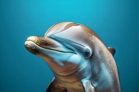 Digital illustration of a dolphin in blue background. 3D rendering.の写真素材