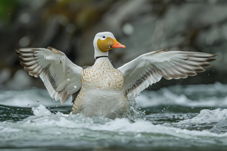 Mallard, Anas platyrhynchos, single male in water, Walesの写真素材