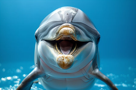 dolphin in the water, close-up portrait of a smiling dolphinの写真素材