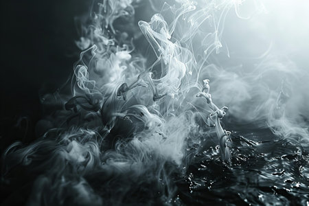 Abstract black and white smoke on dark background. Shallow depth of fieldの写真素材