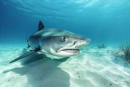 Great White Shark (Carcharodon carcharias) in the Bahamasの写真素材
