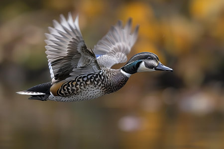 Northern pintail, Anas acuta, single male in flight, Warwickshireの写真素材