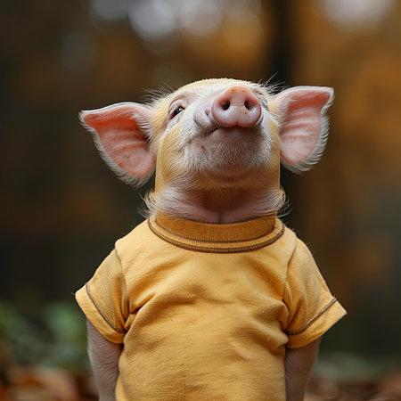 Portrait of a cute pig in a yellow T-shirt.